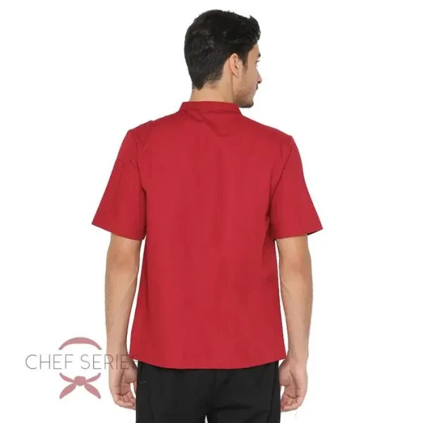 Chef Series SIMPLE Series Tangan Pendek Baju Koki - Merah Tua - Image 4