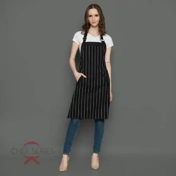 Chef Series Big STRIPE Series Full Panjang Apron - Hitam - Image 2
