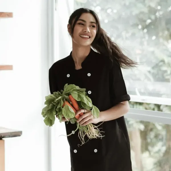 Chef Series SIMPLE Series Tangan Pendek Baju Koki - Hitam Kancing Putih
