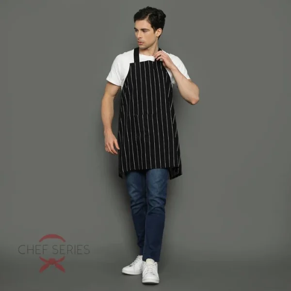 Chef Series Big Stripe X Series Full Panjang Apron - Hitam - Image 4