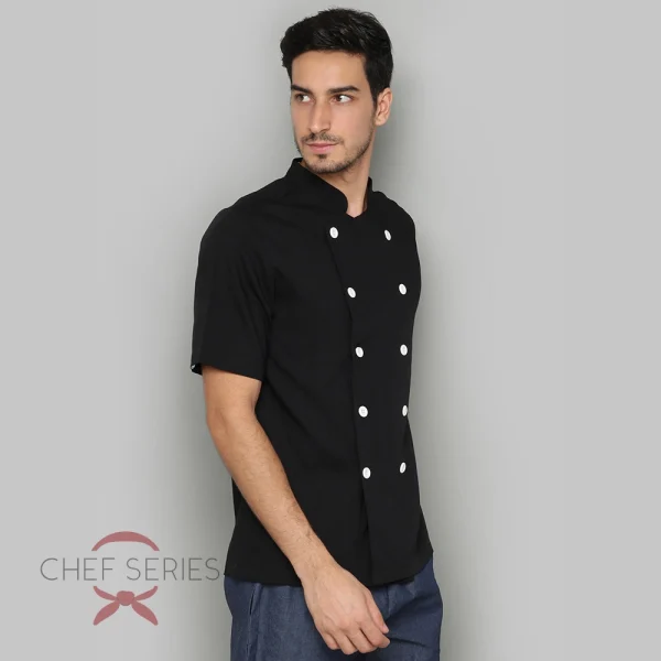 Chef Series SIMPLE Series Tangan Pendek Baju Koki - Hitam Kancing Putih - Image 2