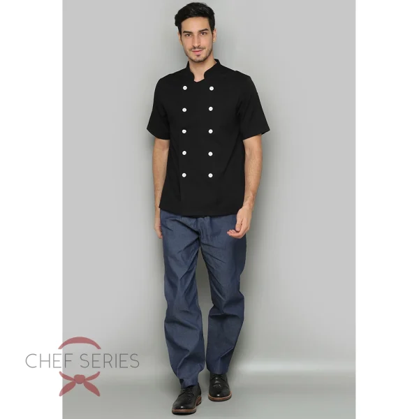 Chef Series SIMPLE Series Tangan Pendek Baju Koki - Hitam Kancing Putih - Image 5