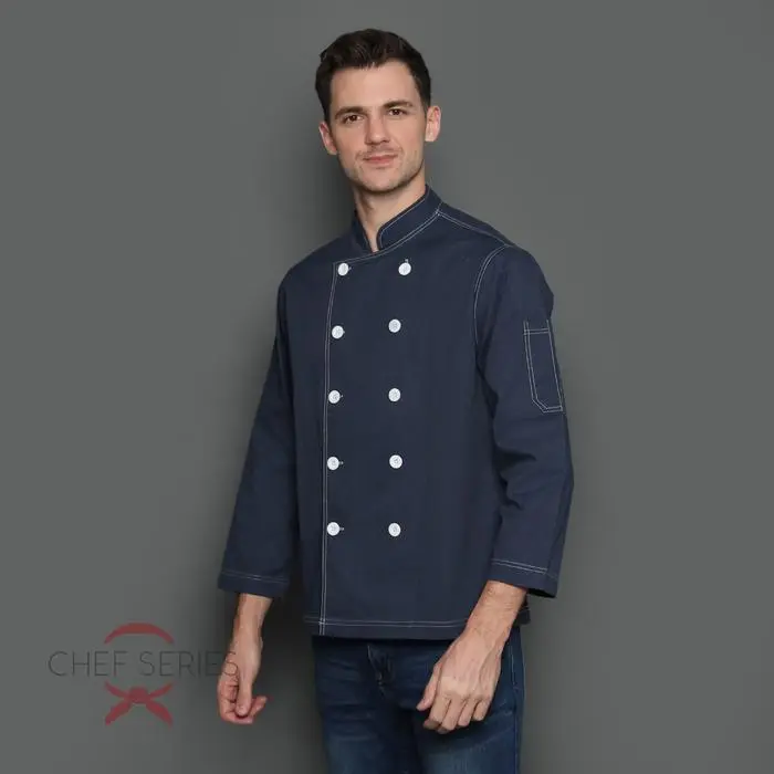Chef Series Denim Series Tangan Panjang Baju Koki - Biru - Image 3