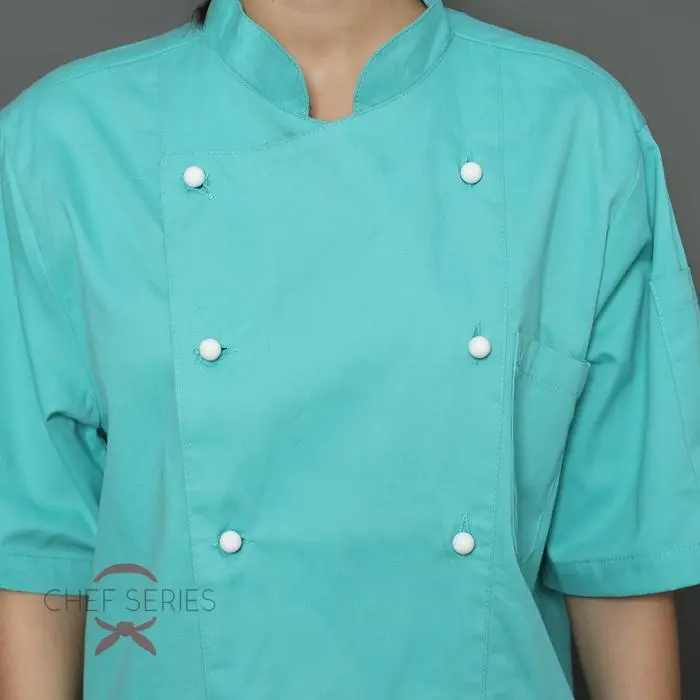 Chef Series Classic Series Tangan Pendek Baju Koki - Teal - Image 5