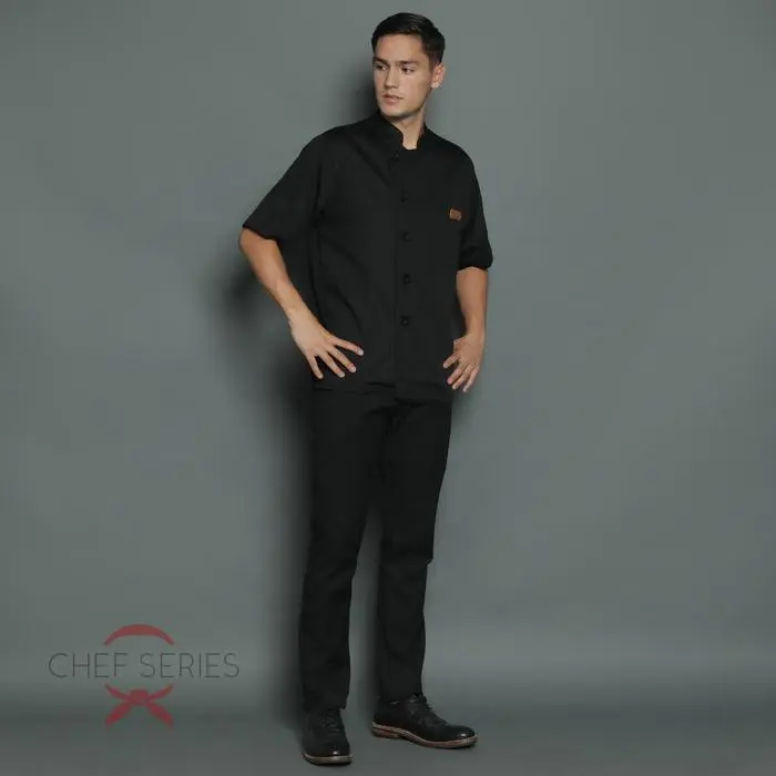 Black Mesh Series Tangan Pendek Baju Koki B - Hitam - Image 4