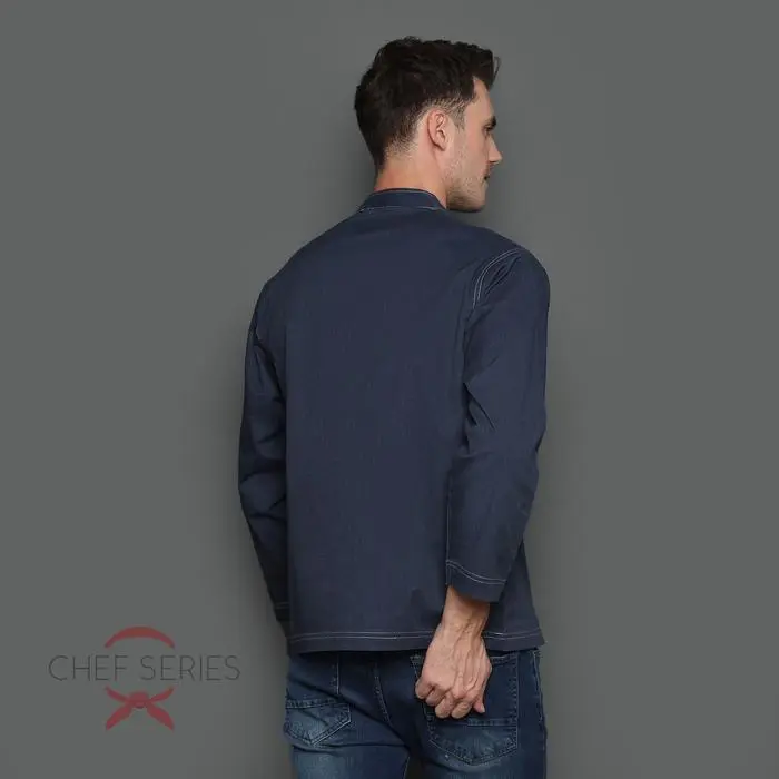 Chef Series Denim Series Tangan Panjang Baju Koki - Biru - Image 4