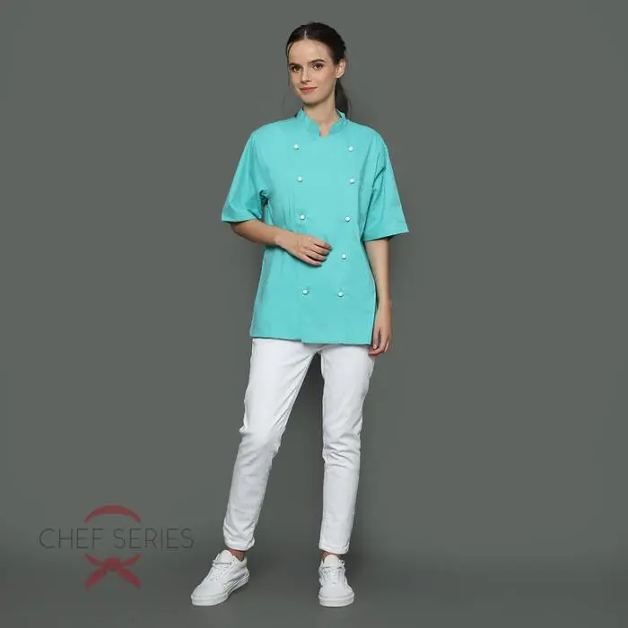 Chef Series Classic Series Tangan Pendek Baju Koki - Teal - Image 4