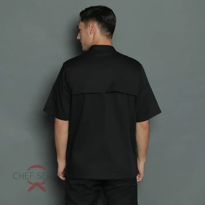 Black Mesh Series Tangan Pendek Baju Koki B - Hitam - Image 3