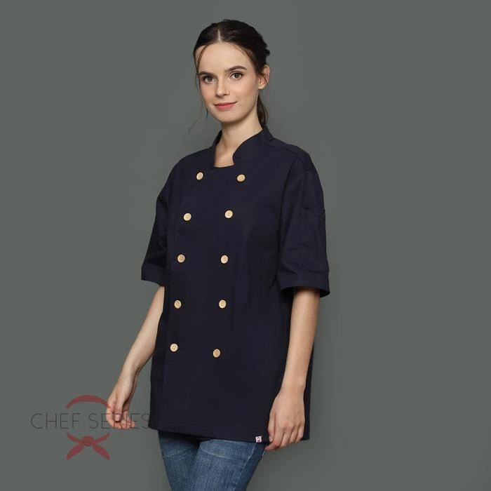 Chef Series Gneiss Series Tangan Pendek Baju Koki - Hitam Navy - Image 2