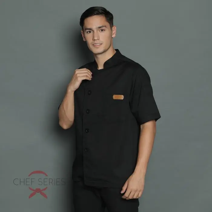 Black Mesh Series Tangan Pendek Baju Koki B - Hitam - Image 2